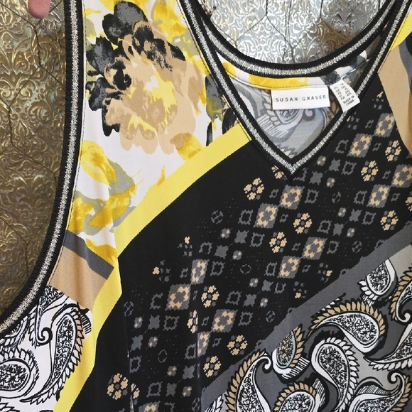 Susan Graver Black and Yellow Patterned Maxi Dress Stunner For Spring Summer 1X - Picture 3 of 3